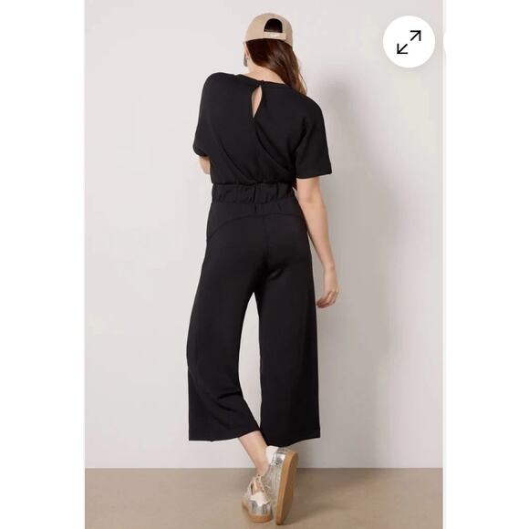 Spanx Aire Crop Wide Leg Jumpsuit XL Black Stretch One Piece Comfortable - Picture 2 of 8